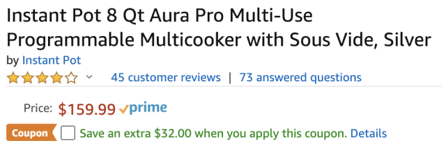 Instant Pot 8 Qt Aura Pro MultiCooker w/ Sous Vide