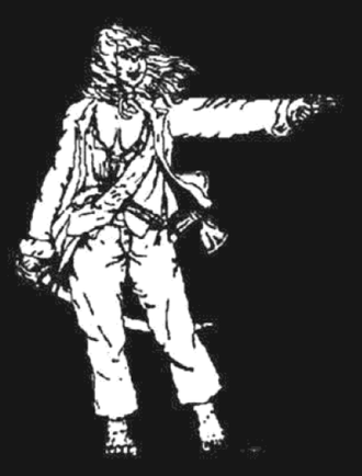 Rachel Wall portrayed in a woodcut portrait that appeared in 'Buccaneers and Pirates of our coasts' in 1919.