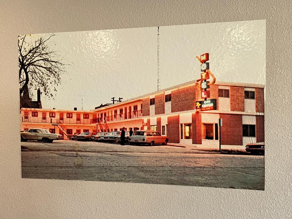 The idea for the photo shoot came from a postcard found in the motel dating back to the 1960s. A picture of the postcard can be found inside Spirit Lake Motel.