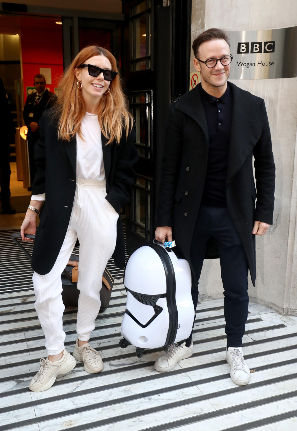 Strictly Come Dancing finalists Stacey Dooley and Kevin Clifton leave BBC Broadcasting House in London after appearing on the Chris Evans radio show. (Photo by Gareth Fuller/PA Images via Getty Images)