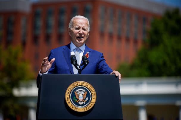 PHOTO: President Joe Biden delivers remarks at an event to celebrate the Bipartisan Safer Communities Act on the South Lawn of the White House, July 11, 2022, in Washington, DC. (Chip Somodevilla/Getty Images)