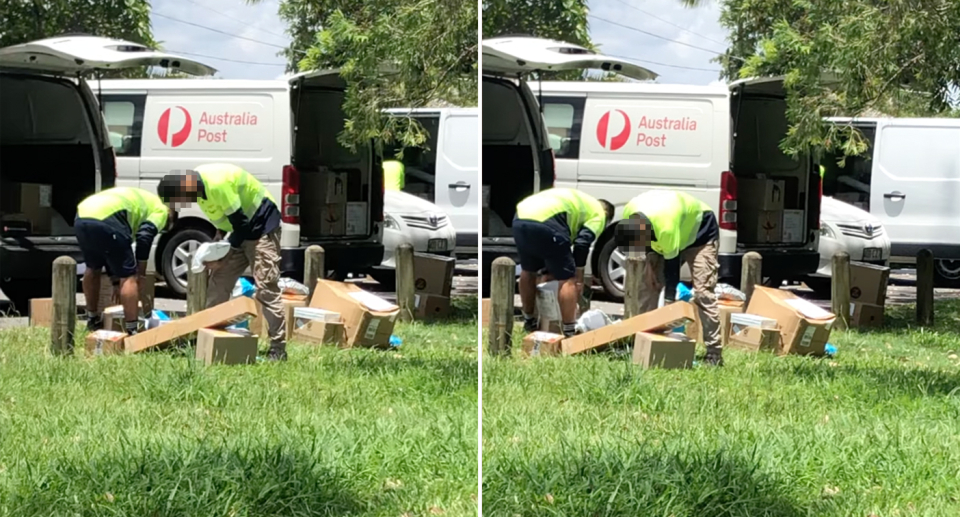 Australia Post workers filmed in video posted to Facebook. 