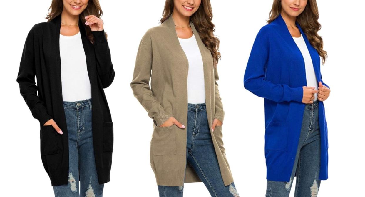 PCEAIHH's long open faced cardigan is a great lightweight option for fall. (Image via Amazon)