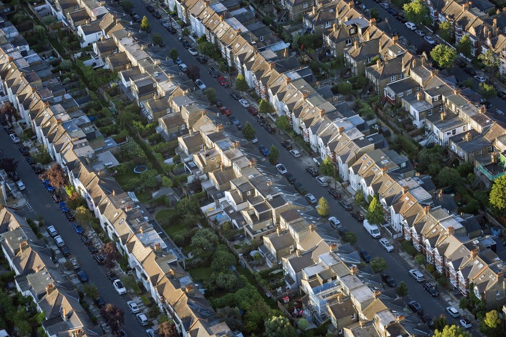 An aerial view of terraced houses in south west London (PA)