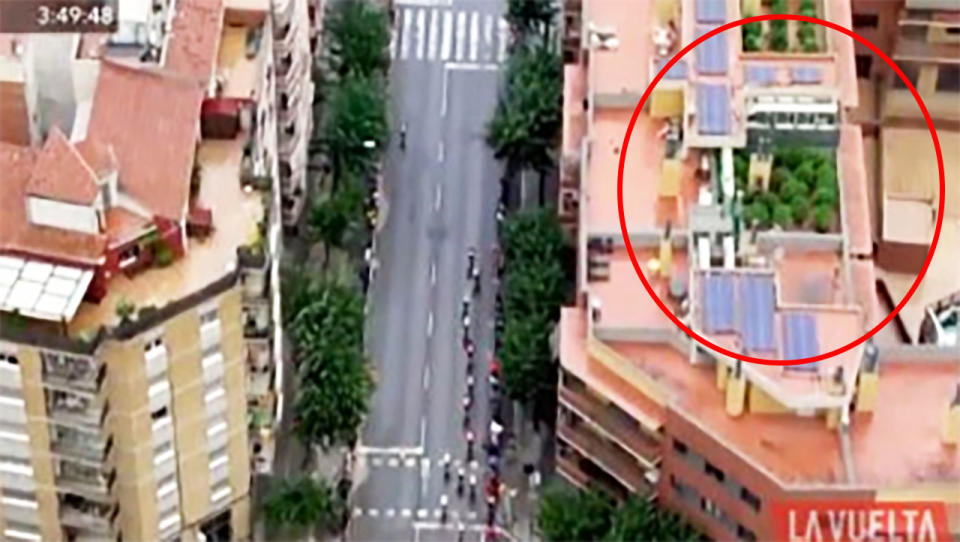 A rooftop cannabis crop was inadvertently revealed by the broadcast of a national cycling race in Spain.