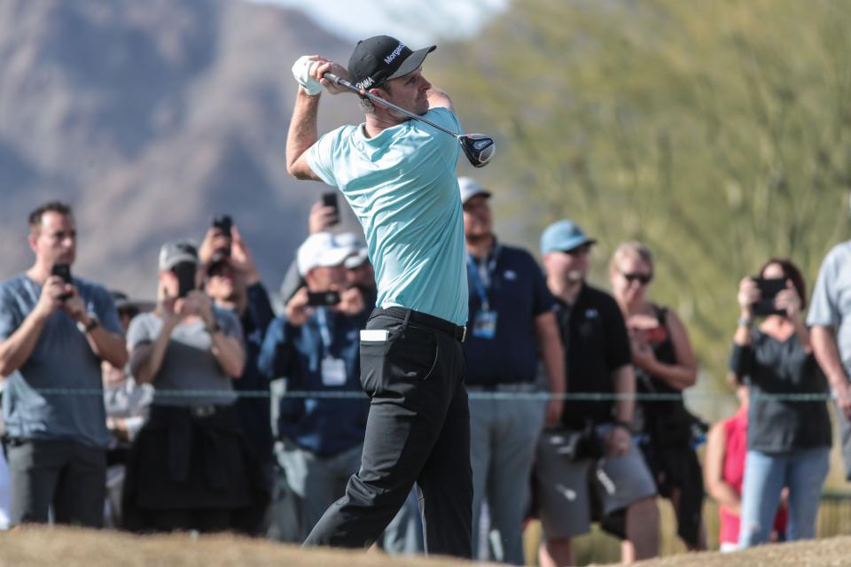 Justin Rose tees off on 1 on the Nicklaus Tournament Course at PGA West in La Quinta during the 2nd round of the Desert Classic on Friday, January 18, 2019. 