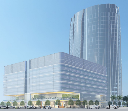 The 2.4-acre parcel at Okeechobee Boulevard and South Dixie Highway long known as the tent site is slated to become home to a 23-story glitzy office building and adjacent 10-story parking garage.