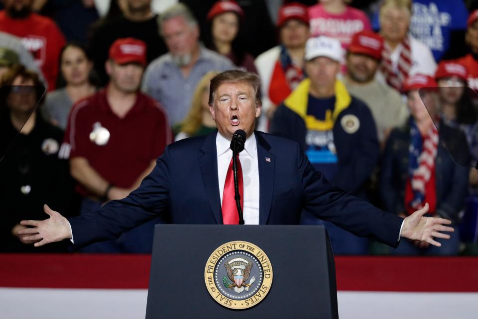 President Donald Trump during a campaign rally Monday in El Paso.