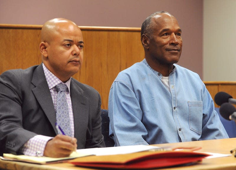 In this July, 20, 2017, file pool photo, former NFL football star O.J. Simpson appears with his attorney Malcolm LaVergne, left, during a parole hearing at the Lovelock Correctional Center in Lovelock, Nev. - Photo: Jason Bean/The Reno Gazette-Journal (AP)
