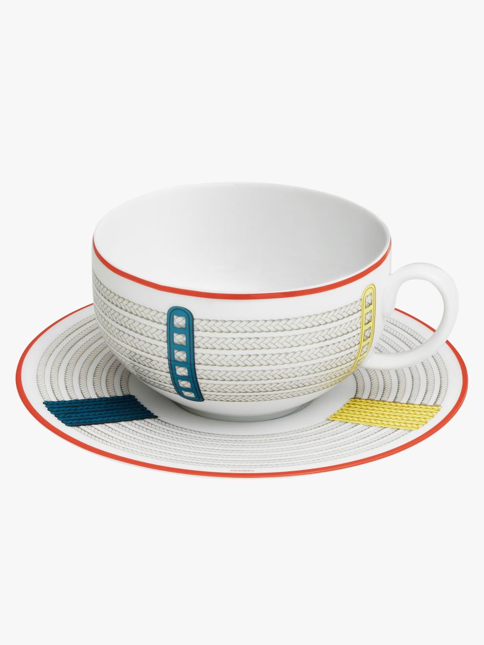 Breakfast cup and saucer, from the Tressages Équestres Collection.