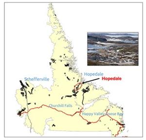 Location of Hopedale Project in east-central Labrador.