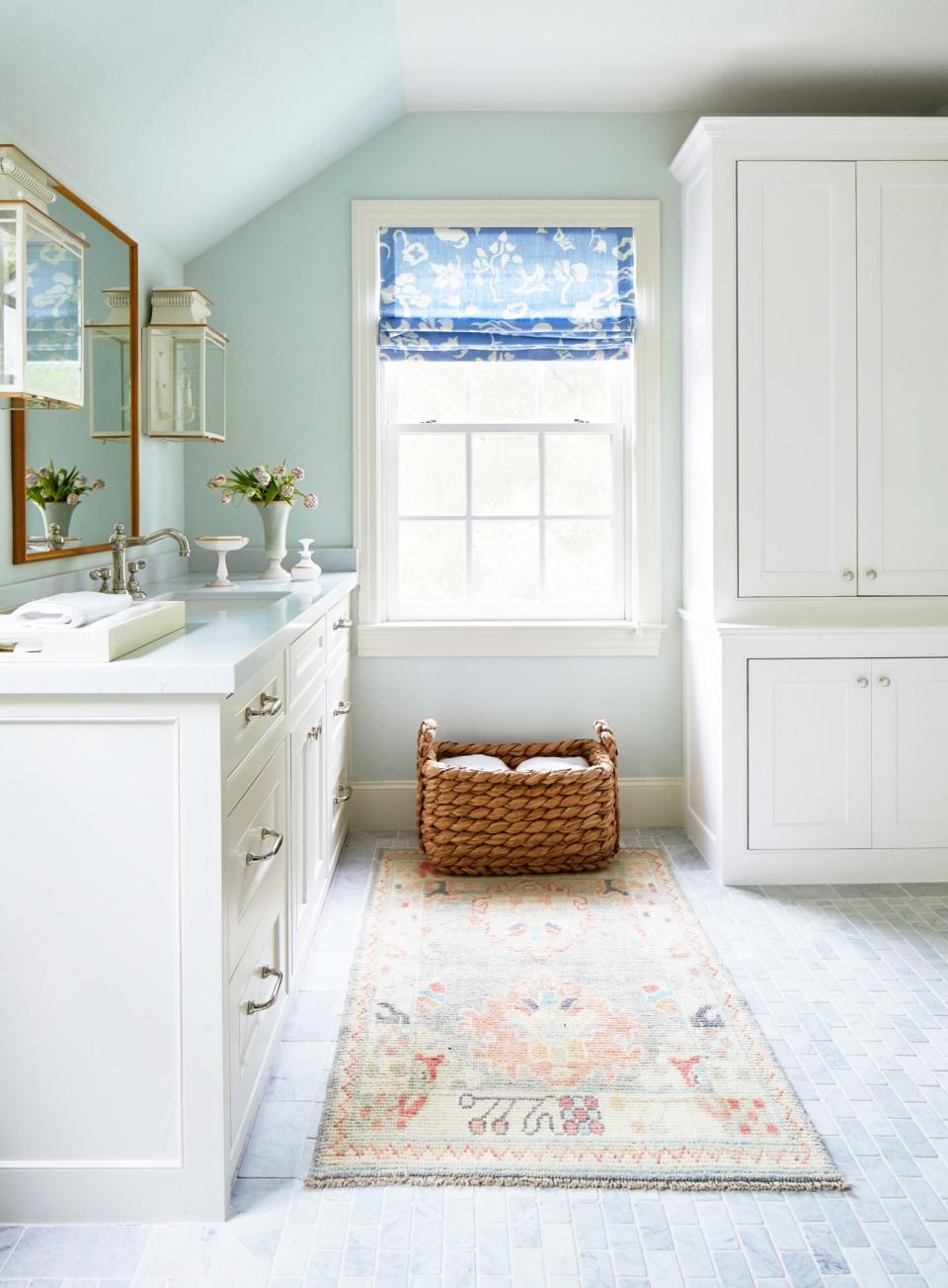 Amy Berry Designed Dallas Home Neutral and Blue Guest Bathroom