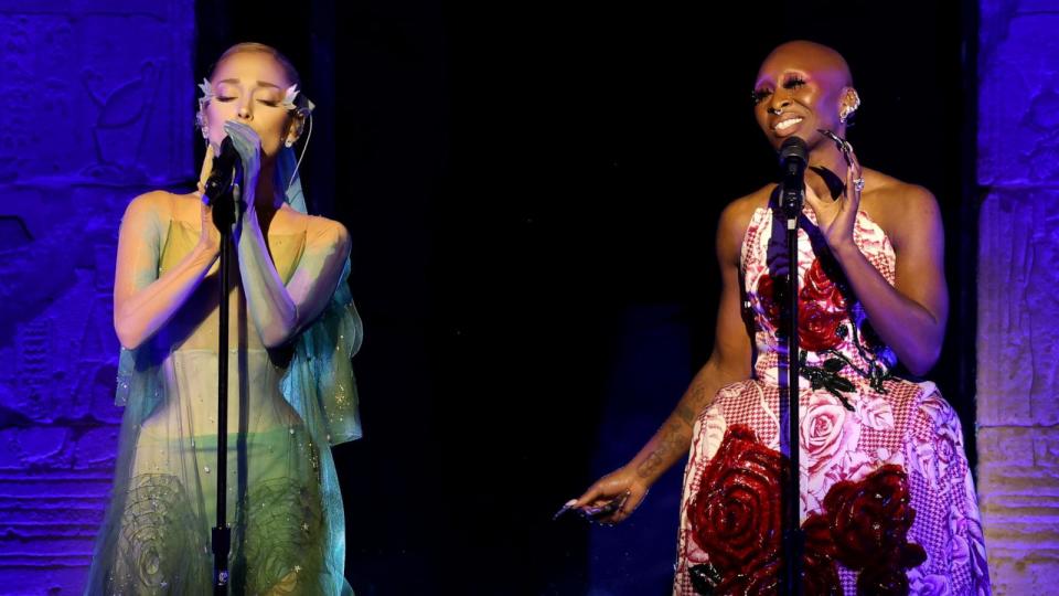 PHOTO: Ariana Grande and Cynthia Erivo perform onstage during The 2024 Met Gala Celebrating 'Sleeping Beauties: Reawakening Fashion' at The Metropolitan Museum of Art on May 6, 2024 in New York. (Kevin Mazur/mg24/Getty Images)