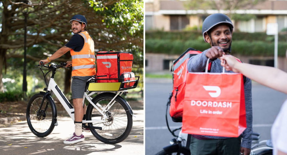 DoorDash rider son bikes.