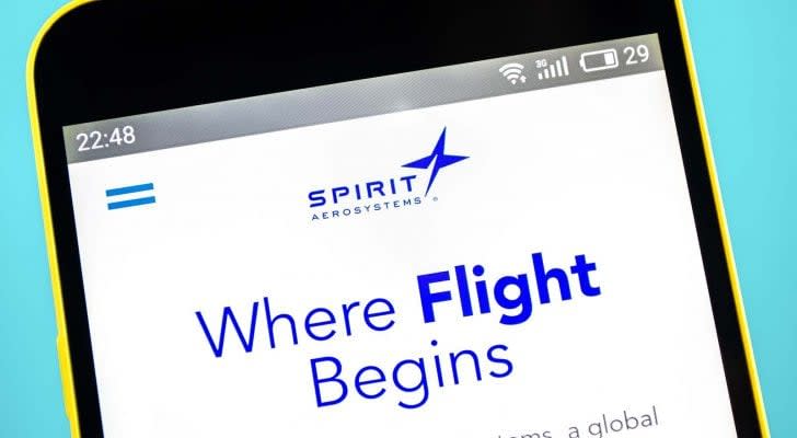 The Spirit AeroSystems (SPR) website displayed on a smartphone screen.