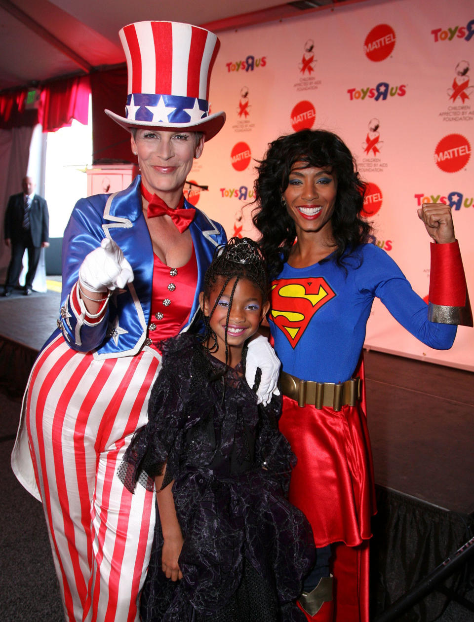 <p>Jamie Lee Curtis with Jada Pinkett Smith and Willow Smith at the 15th annual Dream Halloween fundraising event in 2008. (Alex J. Berliner/BEI/REX/Shutterstock) </p>