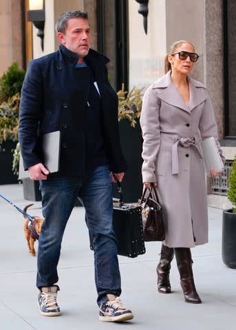 <p>Gotham/GC Images</p> Ben Affleck and Jennifer Lopez in New York on March 29