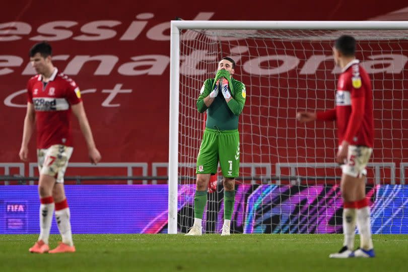 Marcus Bettinelli of Middlesbrough reacts after Rotherham United's third goal scored by Ryan Giles (Not pictured)