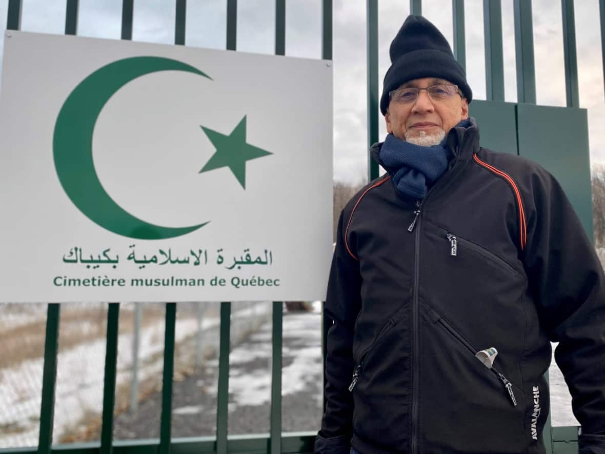 Boufeldja Benabdallah stands in front of the Quebec City Muslim Cemetery. The co-founder of the Quebec City Islamic Cultural Centre says it took 22 years to secure a burial site dedicated to his community. (Hadi Hassin/Radio-Canada - image credit)