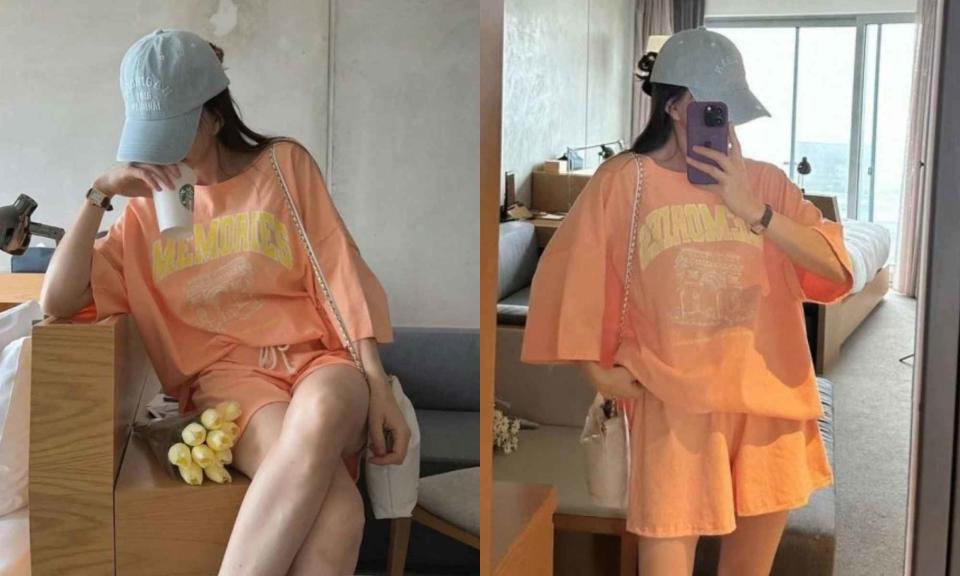 夏日涼感穿搭推薦2. 可愛蜜桃色休閒套裝組 NT$850（圖片來源：Yahoo奇摩拍賣）