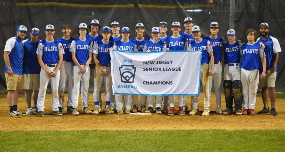 The Cherry Hill 16U Senior League team captured the state title last weekend, earning a spot in this week's East Regional to be played in Bagnor, Maine. Team members are: (From left)  Coach Ben Keating, Manager Christian Carkeek, Zach Salsbery, Andrew Bechtel, Eric Brown, Tristan Perry, Aiden Ryder, Carter Gill, Mick Goldstein, Austin Hanni, Brody Connors, Jimmy Farley, Kyle Fisher, Ryan Moyer, Cole Haddock, Luciano Macri, Stephen Longo, Brody Goldfarb, and Coach Chandler Dunoff.