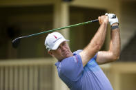 Stewart Cink watches his drive down the eighth fairway during the first round of the RBC Heritage golf tournament in Hilton Head Island, S.C., Thursday, April 15, 2021. (AP Photo/Stephen B. Morton)
