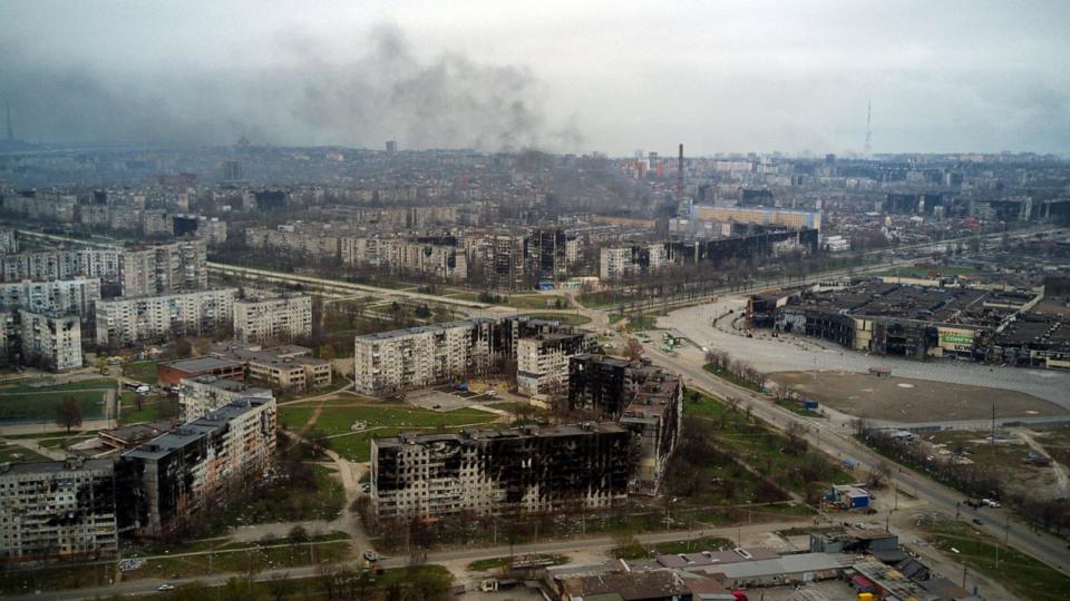 PHOTO: An aerial view taken on April 12, 2022, shows the city of Mariupol, during Russia's military invasion launched on Ukraine.  (Andrey Borodulin/AFP via Getty Images, FILE)