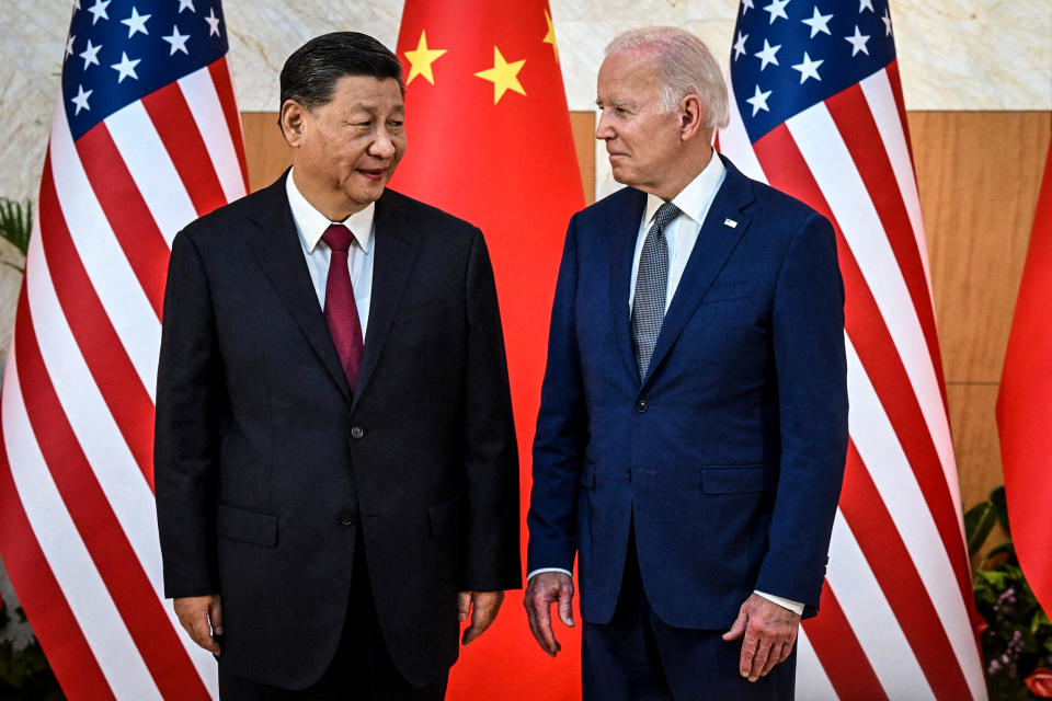 Image: President Joe Biden and China's President Xi Jinping meet on the sidelines of the G20 Summit in Nusa Dua on the Indonesian resort island of Bali on Nov. 14, 2022.  (Saul Loeb / AFP - Getty Images)