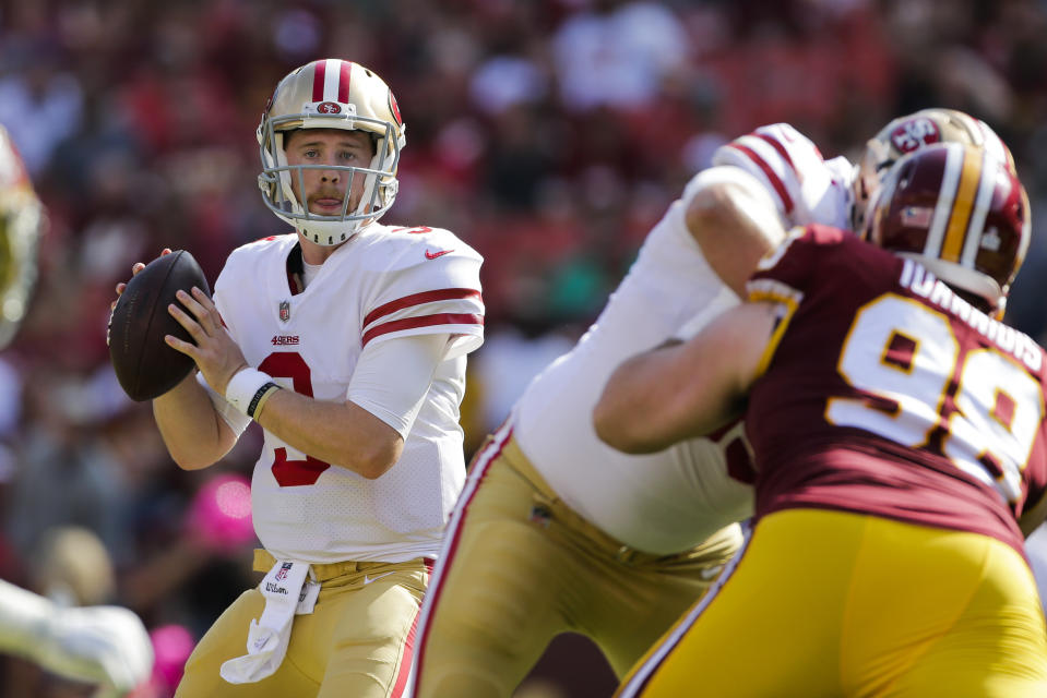 49ers rookie quarterback C.J. Beathard within striking distance in Sunday's loss to the Redskins. (AP) 