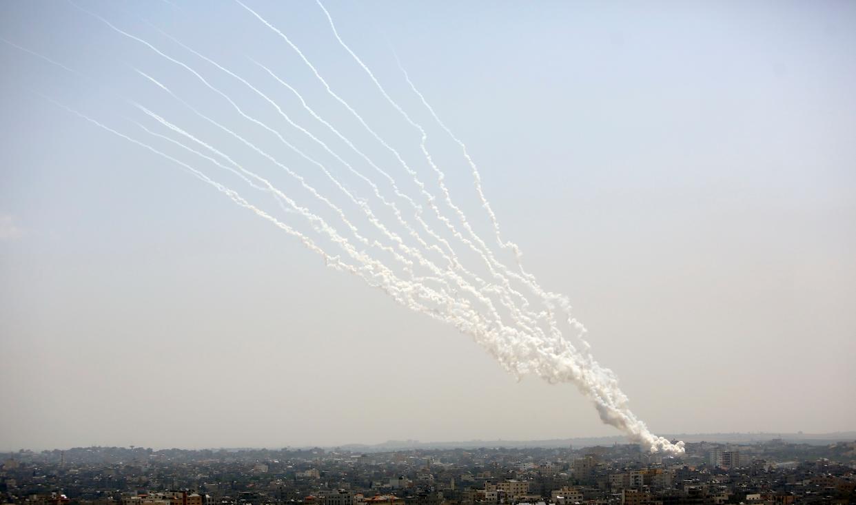 Rockets are launched from Gaza Strip to Israel, Tuesday, May 11, 2021.