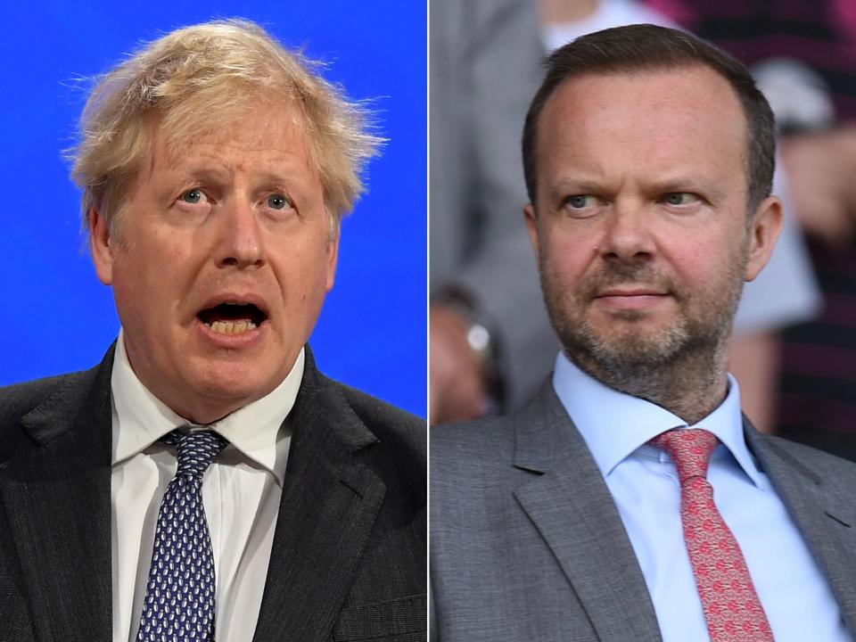 <p>Boris Johnson and Ed Woodward met at Downing Street</p> (AFP/Getty)