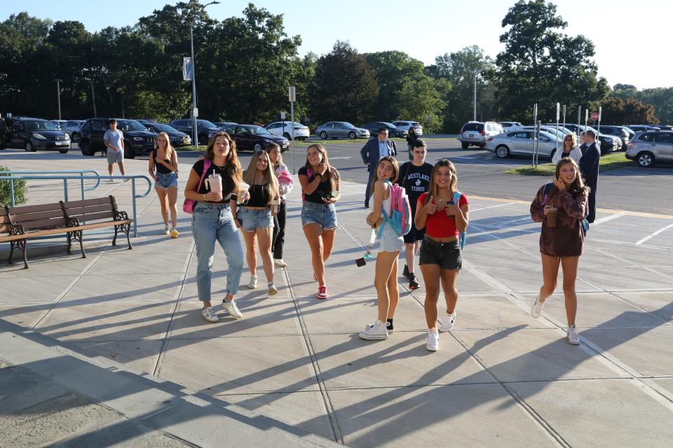 Westlake High School students in Thornwood, arrive on the first day of school, Sept. 1, 2022. 