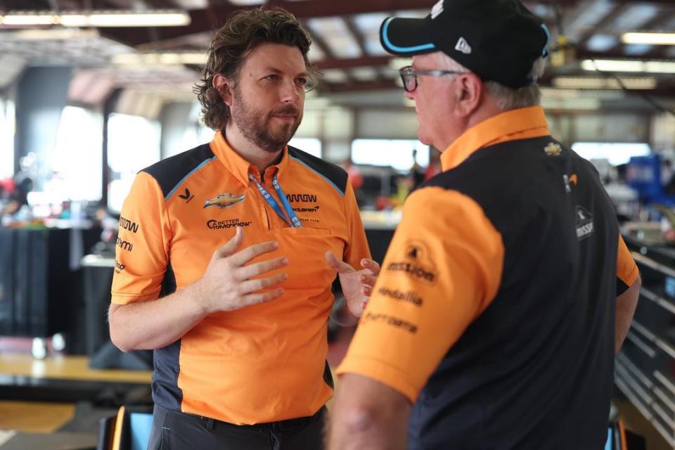 In the fall of 2022, Gavin Ward (left) and Brian Barnhart (right) ascended into leadership roles with Arrow McLaren. Heading into 2024, Ward now serves as team principal, with series veteran Barnhart managing business and operational duties as team manager.