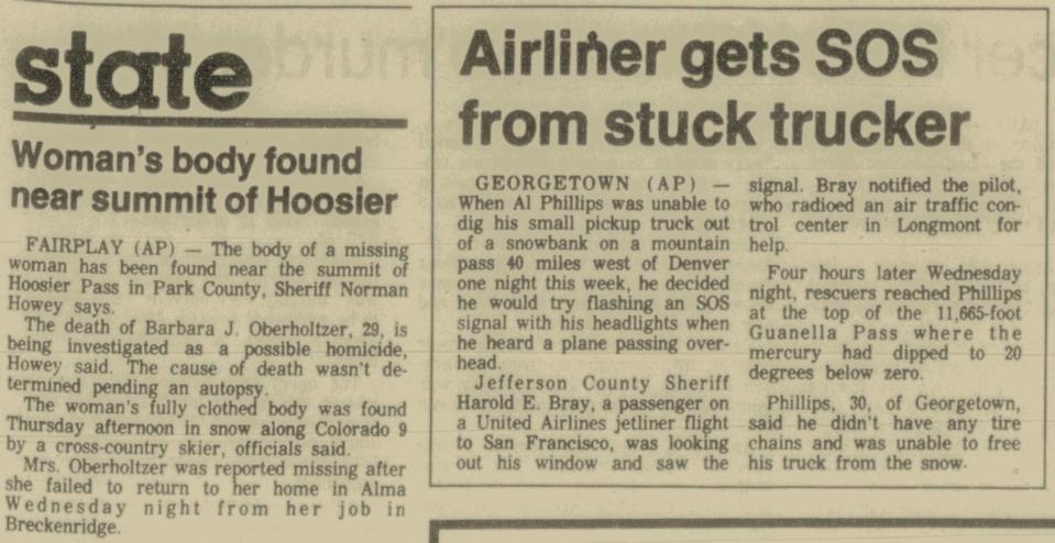 Stories of Alan Lee Phillips's rescue made the local newspapers. One even appeared adjacent to a story about Bobbie Jo Oberholtzer's body being found. / Credit: Colorado Springs Gazette-Telegraph