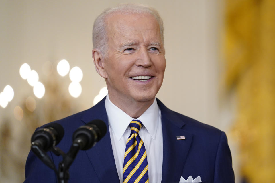 President Joe Biden listens to a question from a reporter during a news conference in the East Room of the White House in Washington, Wednesday, Jan. 19, 2022. (AP Photo/Susan Walsh)