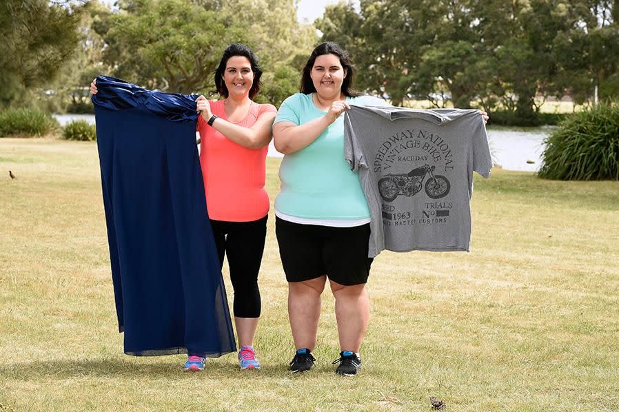 Anastasia (L) and Annabelle (R) show off their weight loss results. Photo: Caters.