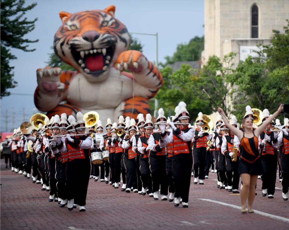 Massillon Tiger "Swing" Band performs in The Pro Football Hall of Fame Enshrinement Festival  Canton Repository Grand Parade.  Saturday,  August 6, 2022.