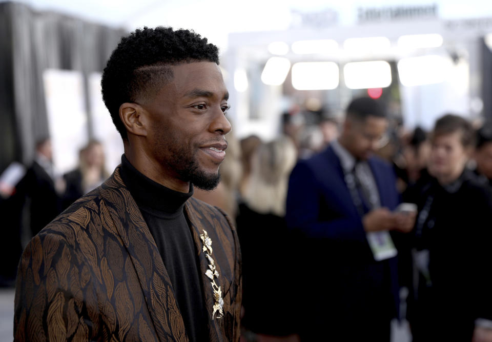 Chadwick Boseman arrives at the 25th annual Screen Actors Guild Awards at the Shrine Auditorium & Expo Hall on Sunday, Jan. 27, 2019, in Los Angeles. (Photo by Matt Sayles/Invision/AP)