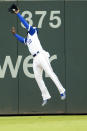 Atlanta Braves right fielder Jorge Soler catches a pop fly by the Milwaukee Brewers during the first inning of a baseball game Saturday, July 31, 2021, in Atlanta. (AP Photo/Hakim Wright Sr.)