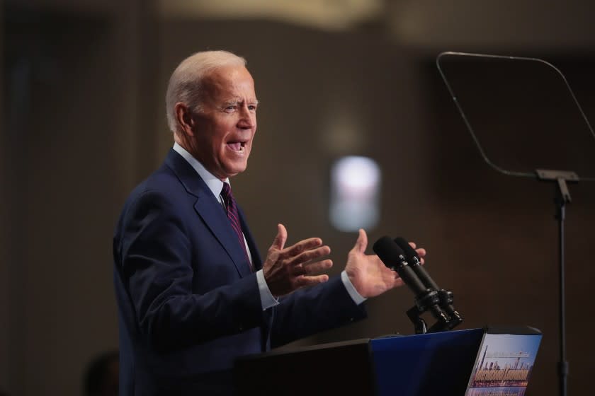 CHICAGO, ILLINOIS - JUNE 28: Democratic presidential candidate, former Vice President Joe Biden speaks to guests at the Rainbow PUSH Coalition Annual International Convention on June 28, 2019 in Chicago, Illinois. Biden is one of 25 candidates seeking the Democratic nomination for president and the opportunity to face President Donald Trump in the 2020 general election. (Photo by Scott Olson/Getty Images) ** OUTS - ELSENT, FPG, CM - OUTS * NM, PH, VA if sourced by CT, LA or MoD **