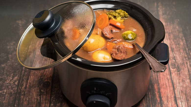 Beef casserole in a slow cooker