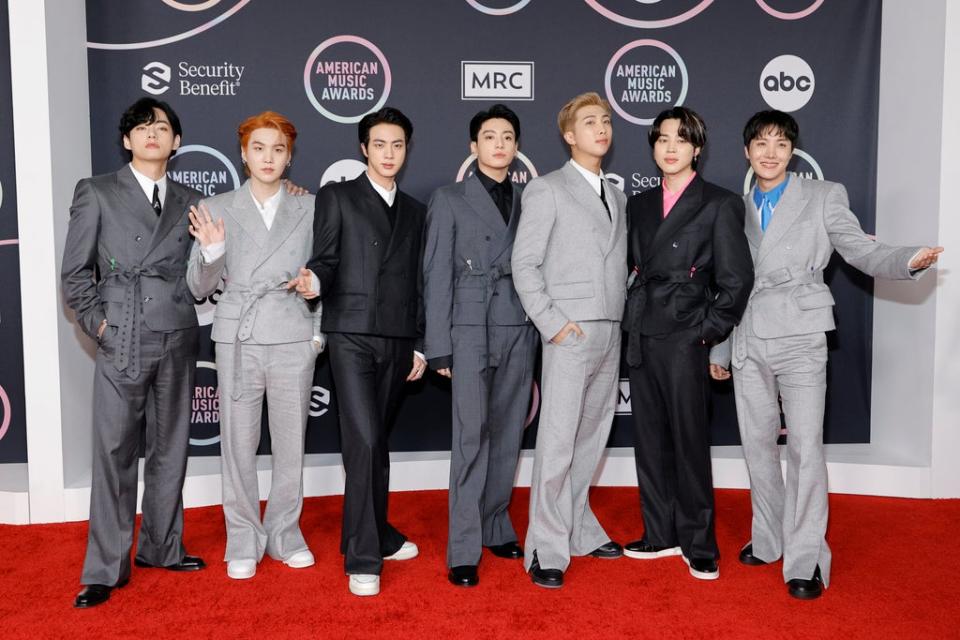 BTS arrives at the 2021 AMAs (Getty Images)