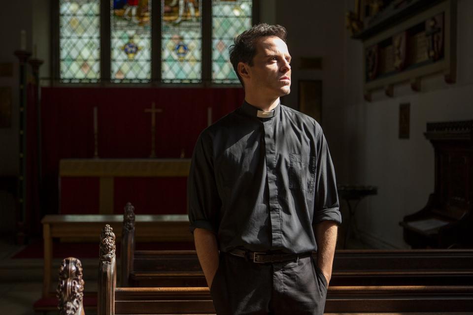 He plays a "cool, swear-y priest" on the show (which notoriously does not name most of its characters), and has affectionately become known as the "Hot Priest." 