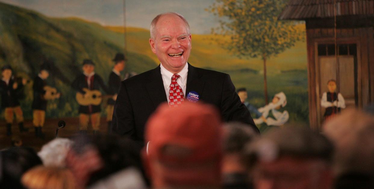 Former Indiana Governor and former South Bend Mayor Joe Kernan gives a broad smile while greeting the crowd on Dyngus Day 2008 at the West Side Democratic & Civic Club. The crowd was awaiting the arrival of former President Bill Clinton. Tribune File Photo/JIM RIDER