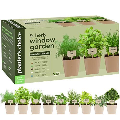 9 Herb Window Garden - Indoor Organic Herb Growing Kit - Kitchen Windowsill Starter Kit - Easily Grow 9 Herbs Plants from Seeds with Comprehensive Guide - Unique Gardening Gifts for Women & Men