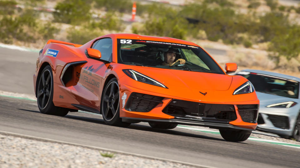 Driving a C8 Corvette at the Ron Fellows Performance Driving School. - Credit: Photo: Courtesy of the Ron Fellows Performance Driving School.