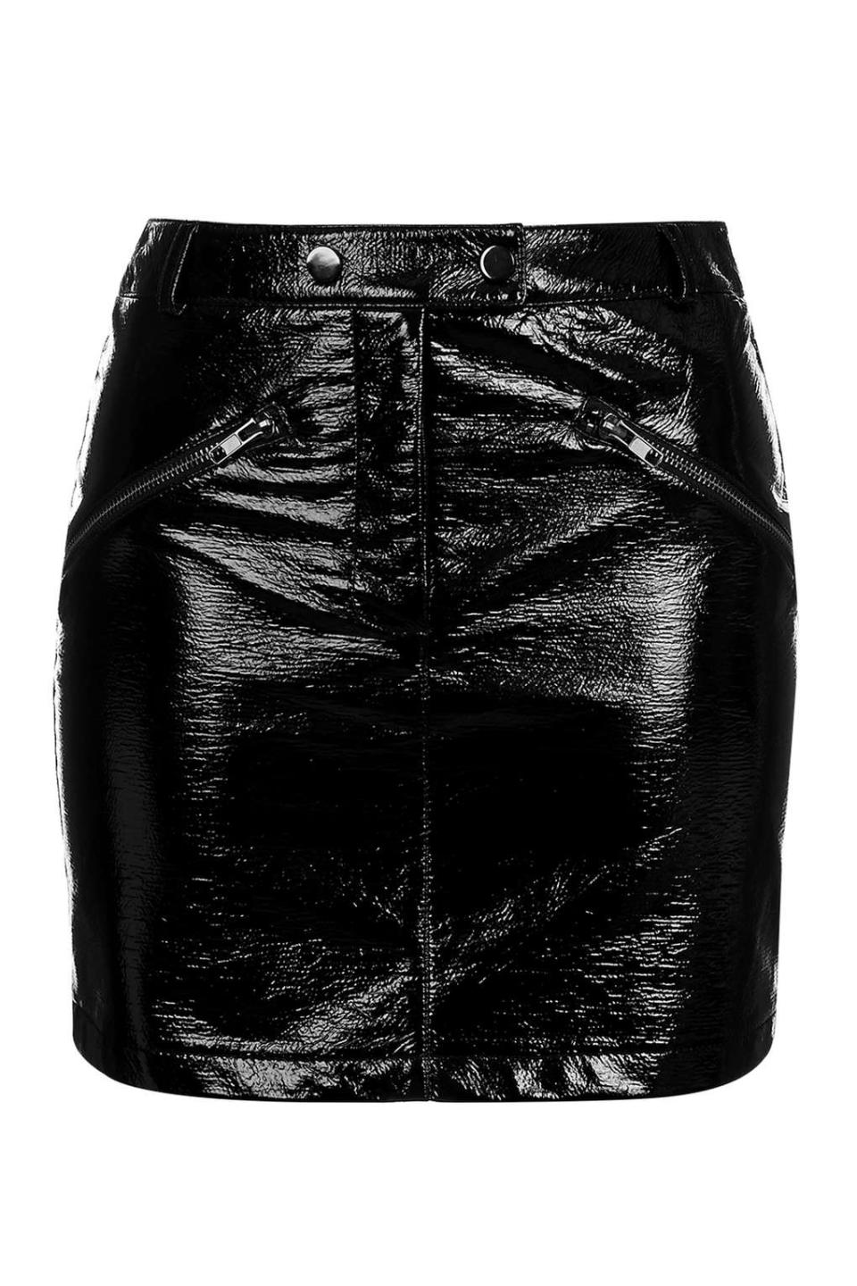 <p><b><br></b></p><p><i><a rel="nofollow noopener" href="http://www.topshop.com/en/tsuk/product/clothing-427/new-season-5836232/vinyl-zip-pocket-mini-skirt-5758023?bi=0&ps=20" target="_blank" data-ylk="slk:Topshop, £45;elm:context_link;itc:0;sec:content-canvas" class="link ">Topshop, £45</a></i></p>