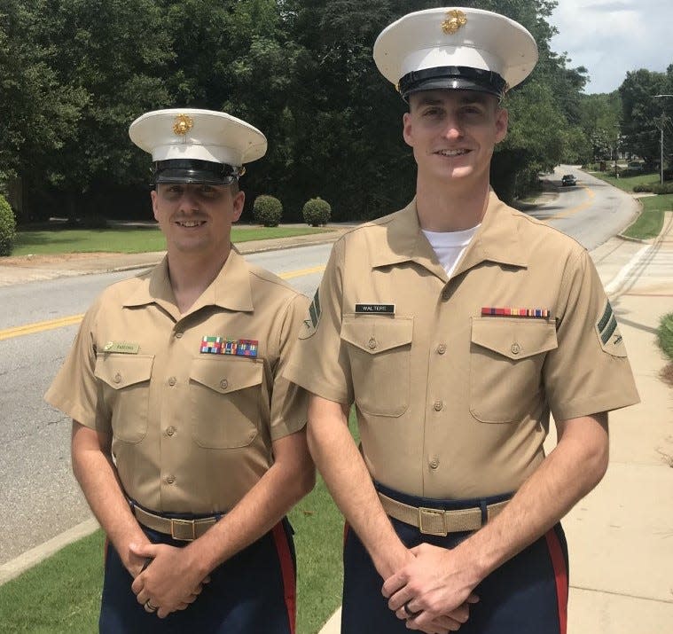 U.S. Marines Staff Sgt. Kalib Failing, left, and Cpl. Dylan Walters will bring soldiers to the "Dog Days of Summer" event sponsored by Oconee County Animal Services.