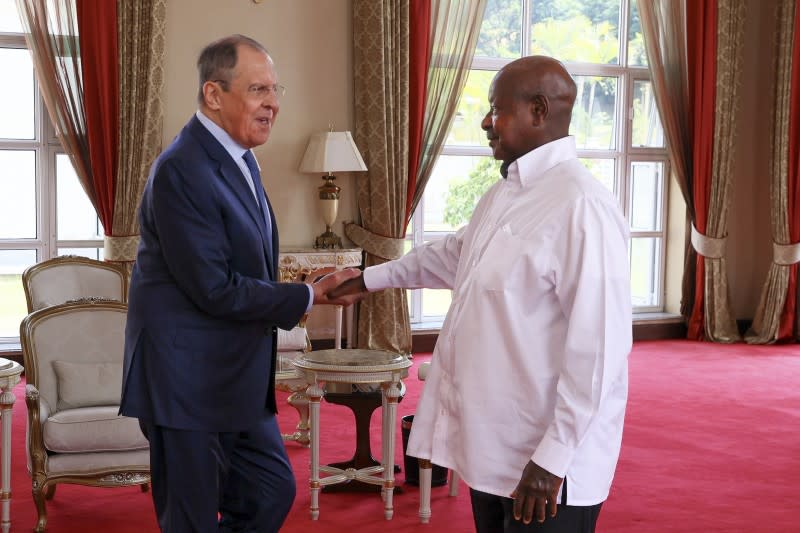 2022年7月26日，烏干達總統穆塞韋尼與到訪的俄羅斯外長拉夫羅夫會面（AP）