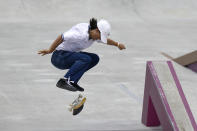 FILE - In this July 26, 2021, file photo, Alexis Sablone of the United States competes in the women's street skateboarding finals at the 2020 Summer Olympics, in Tokyo, Japan. The Tokyo Games are shaping up as a watershed for LGBTQ Olympians. Openly gay Sablone says “it’s about time.” (AP Photo/Ben Curtis, File)